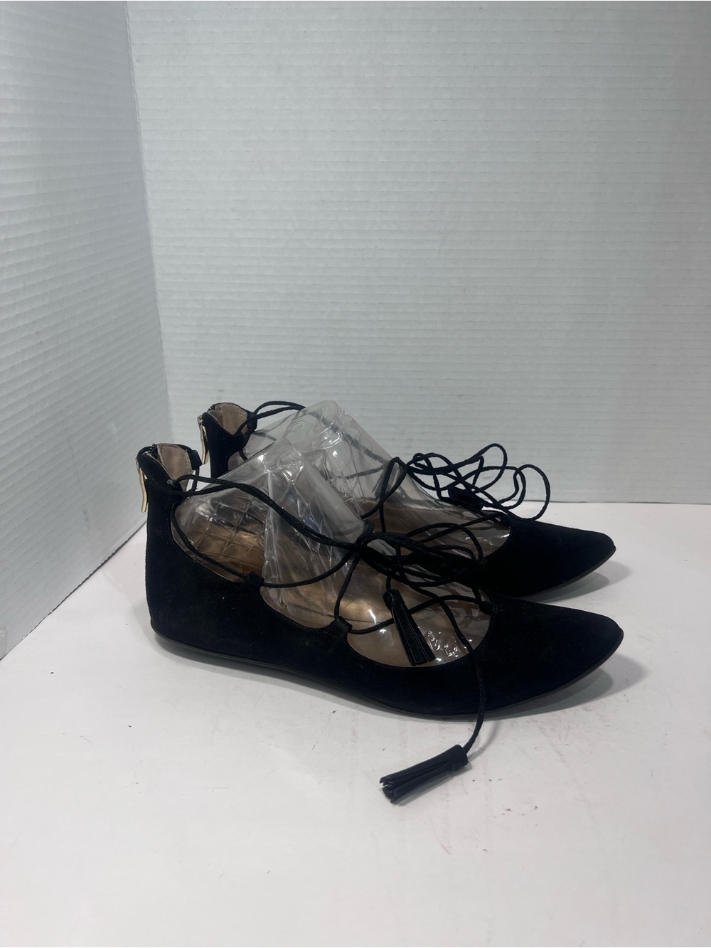 BCBGeneration Black Suede Lace-Up Pointed Flats